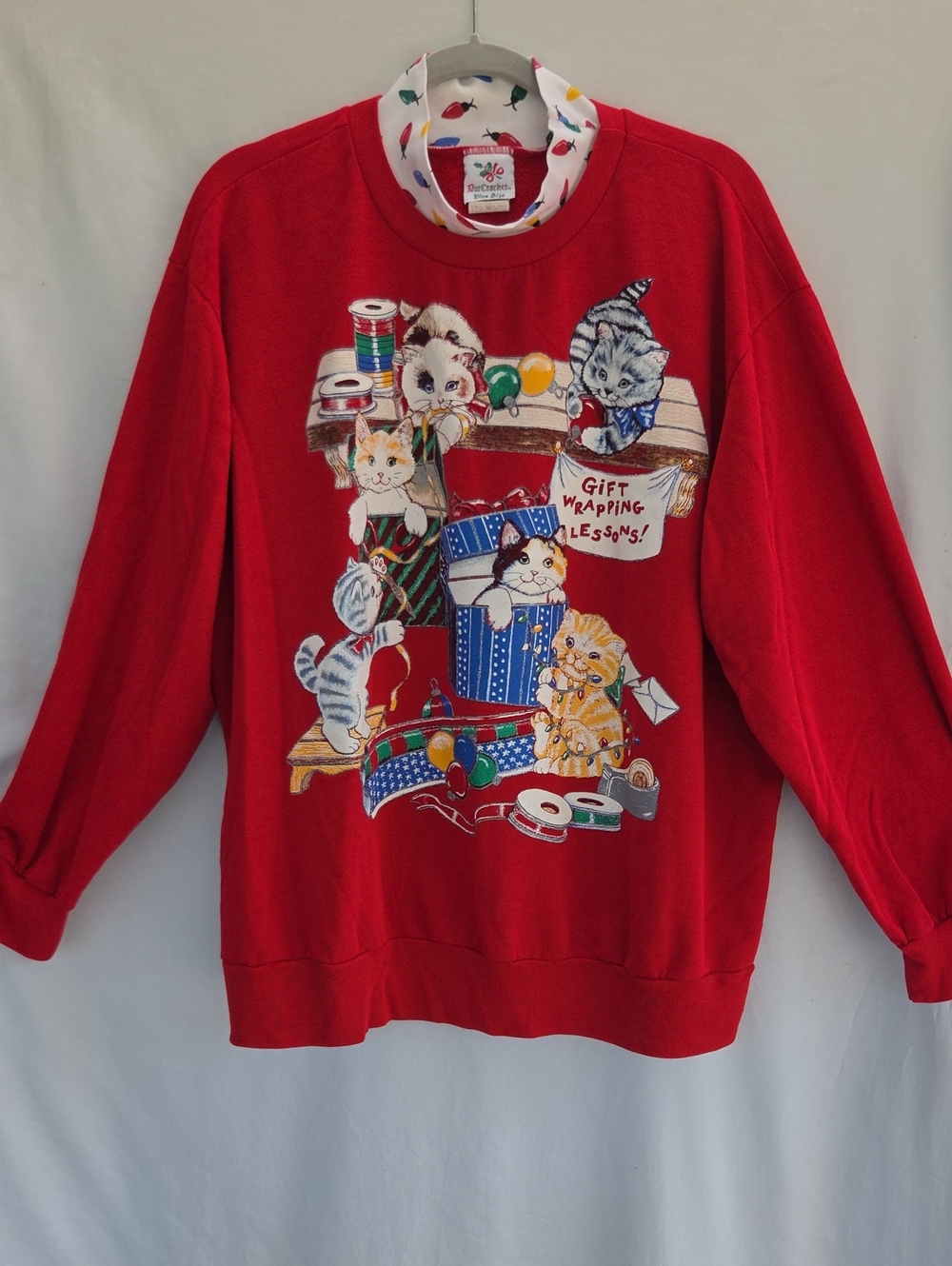 Red Holiday Cat Sweater 100% Acrylic. Sz 2x